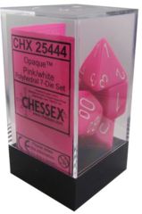 Chessex Opaque Poly Pink w/White Set of 7 Dice CHX25444
